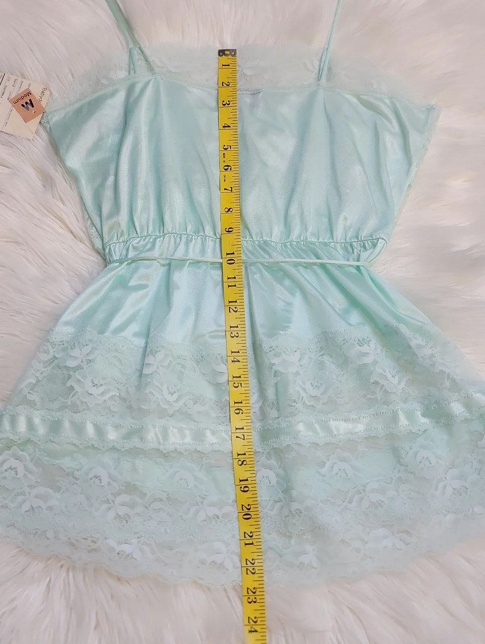 VTG |Lace-Trim Satin Chemise & Brief Set - Mint - Picture 8 of 10